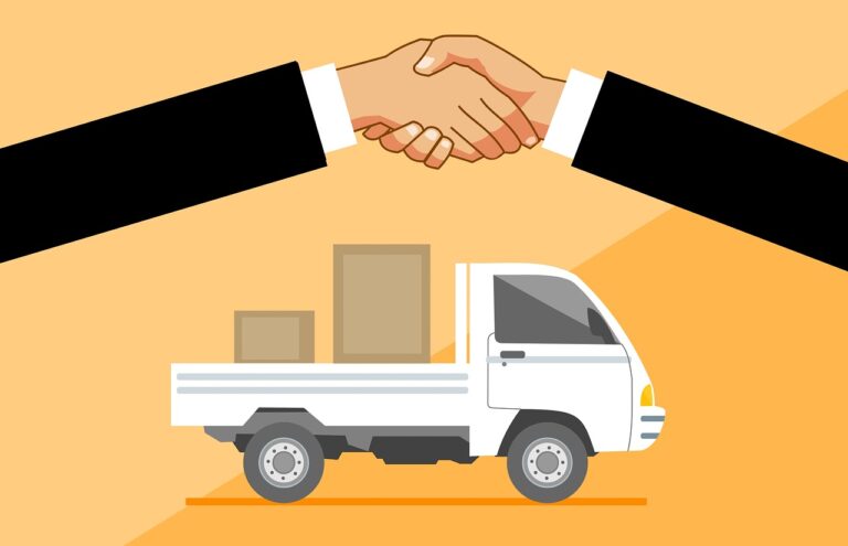delivery, truck, handshake